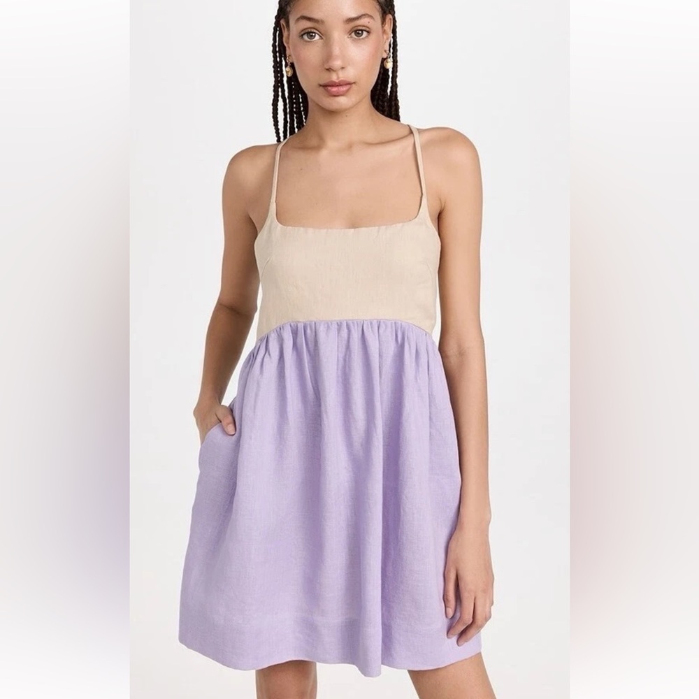 Hevron Linen Mini Dress Lavender Sand Colorblock Livia Size Medium NWT